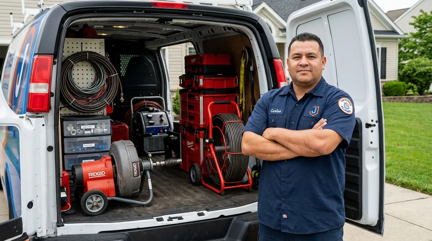 Professional drain cleaning equipment and Johns Plumbing LLC plumber in Gates Mills