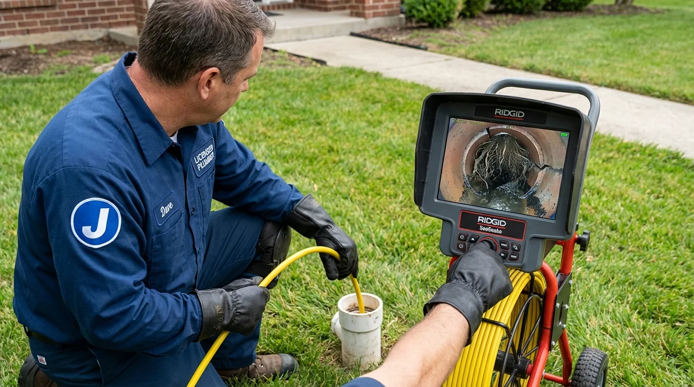 Sewer camera inspection being performed by Johns Plumbing LLC in Gates Mills